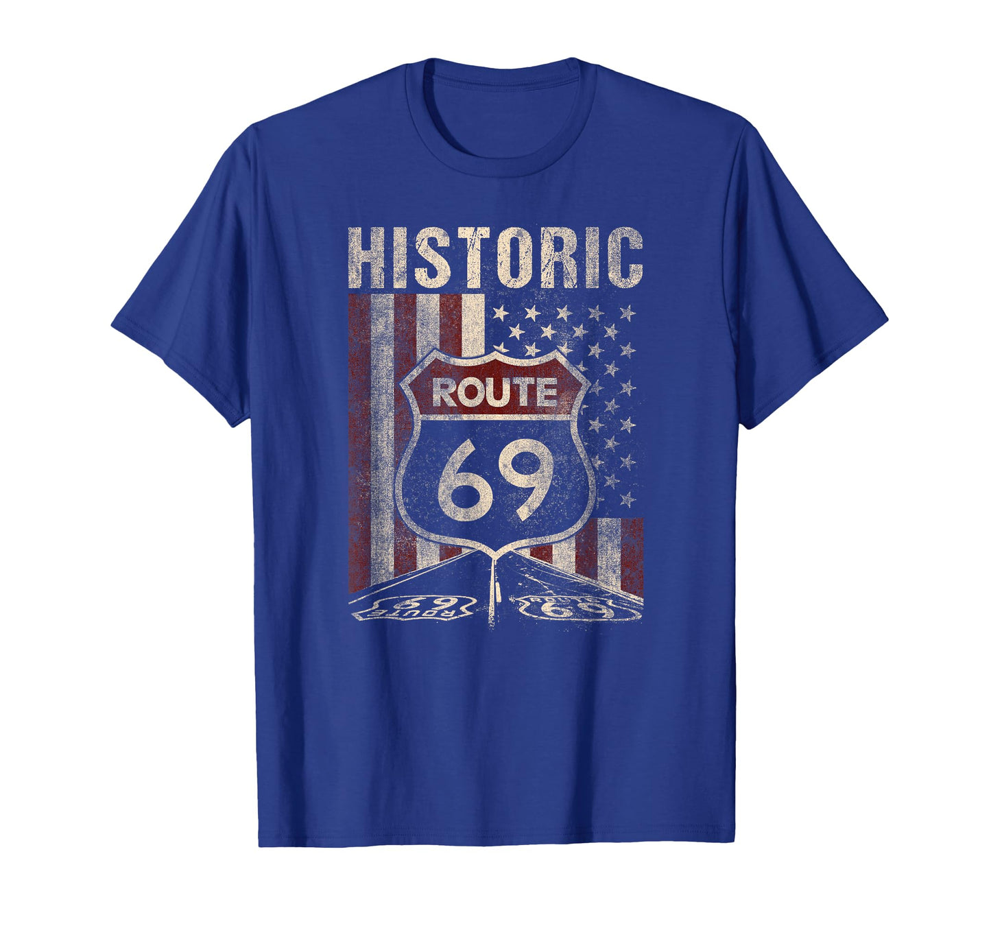 Historic Route 69 Americana USA Flag Funny Graphic T-Shirt
