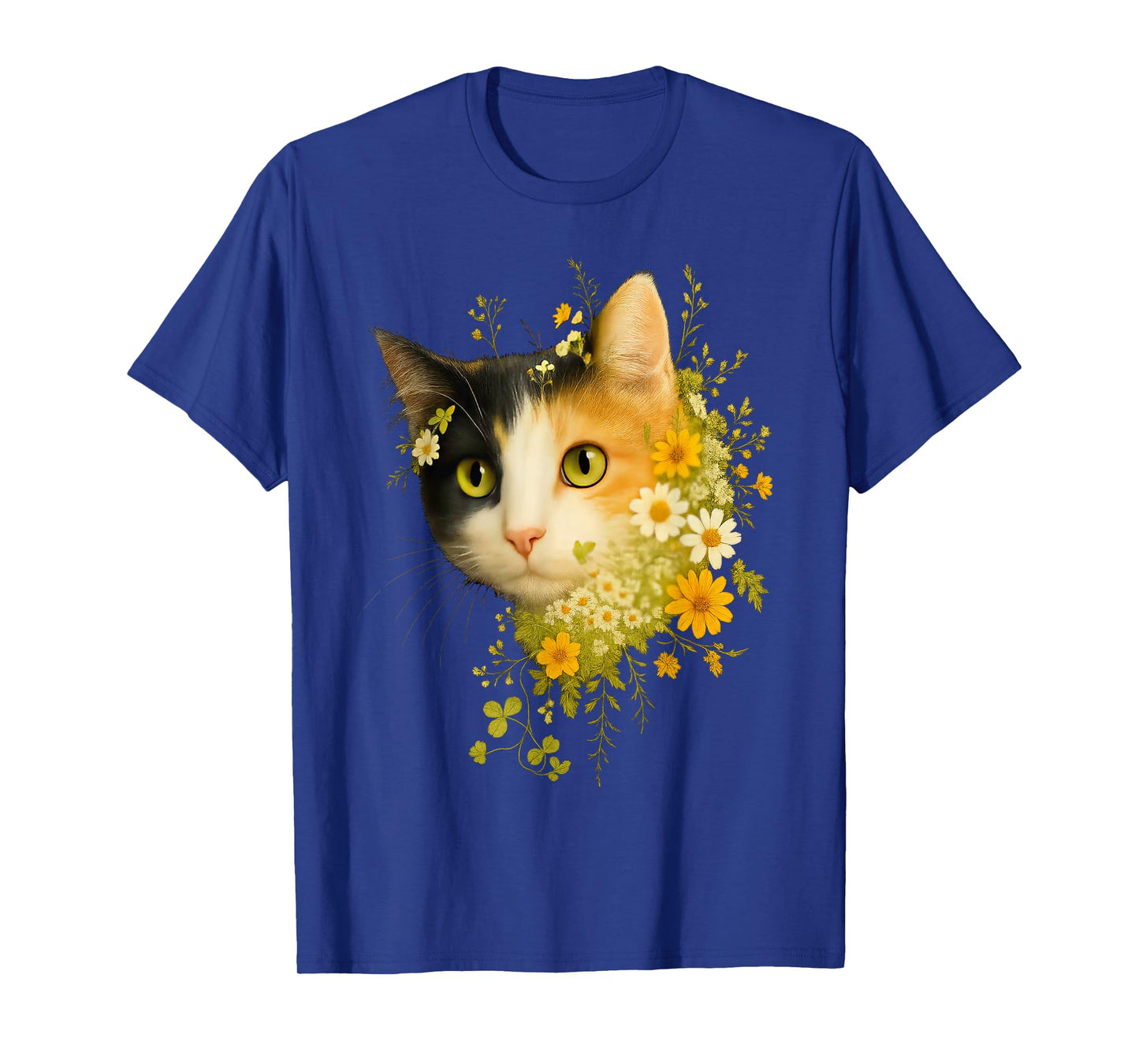 Calico Cat with Flowers for Mom Dad Women Men Kids Botanical T-Shirt