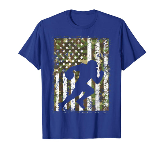Vintage American Football Player Camo US Flag Patriotic Men T-Shirt