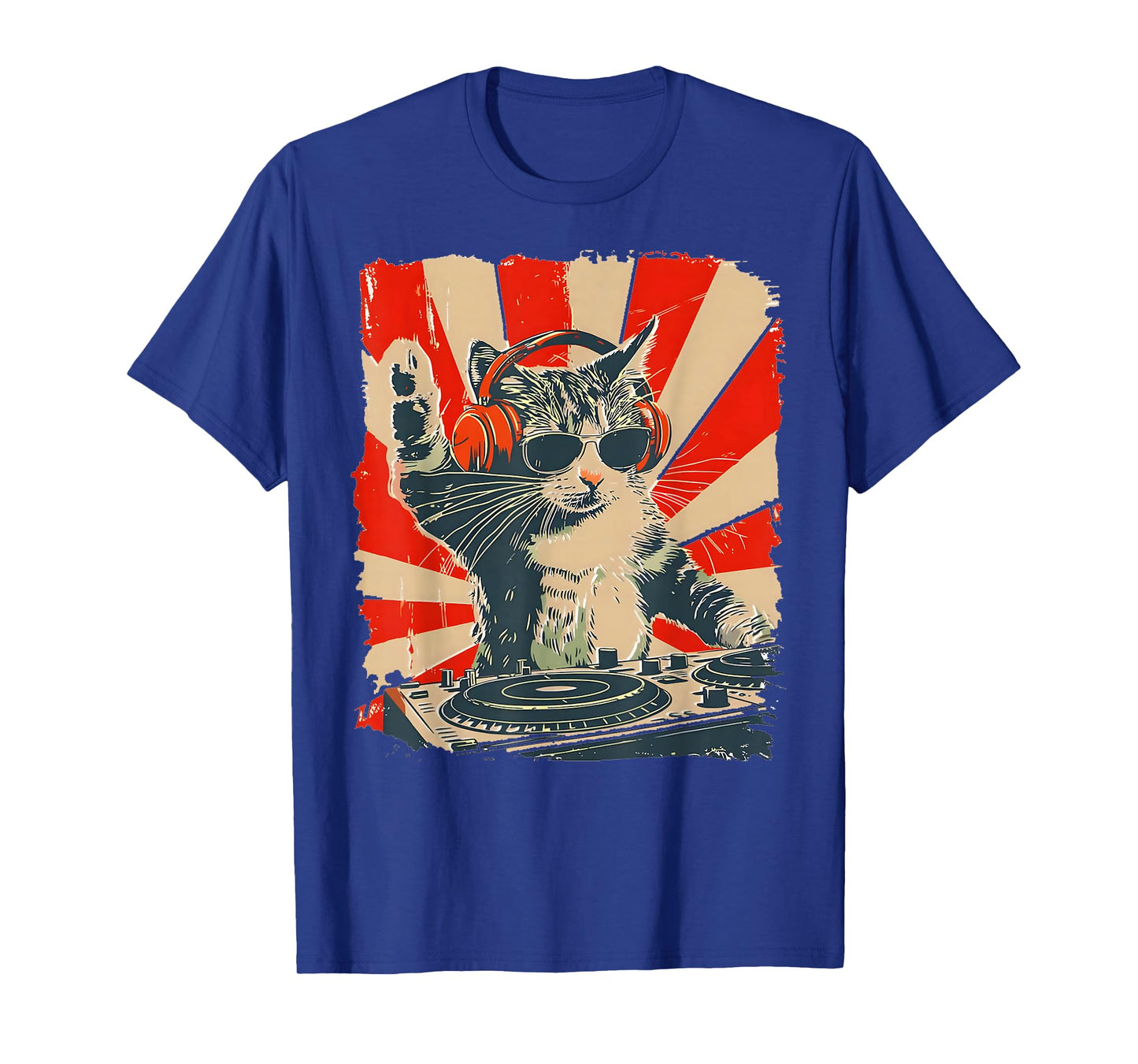 Funny DJ Cat with Headphones Retro Music Lover Art T-Shirt