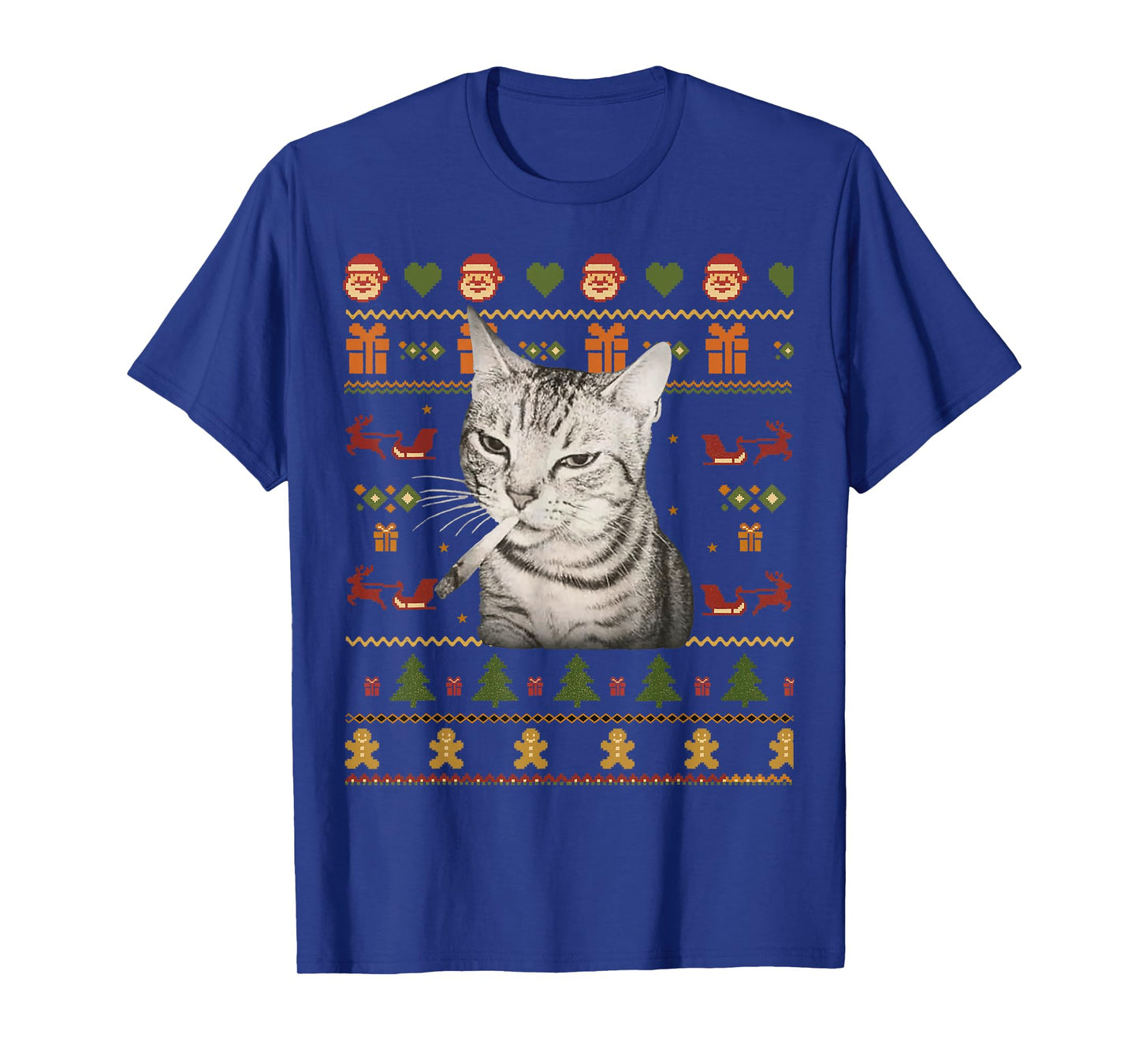 Funny Smoking Cat Meme Christmas Ugly Sweaters for Men T-Shirt