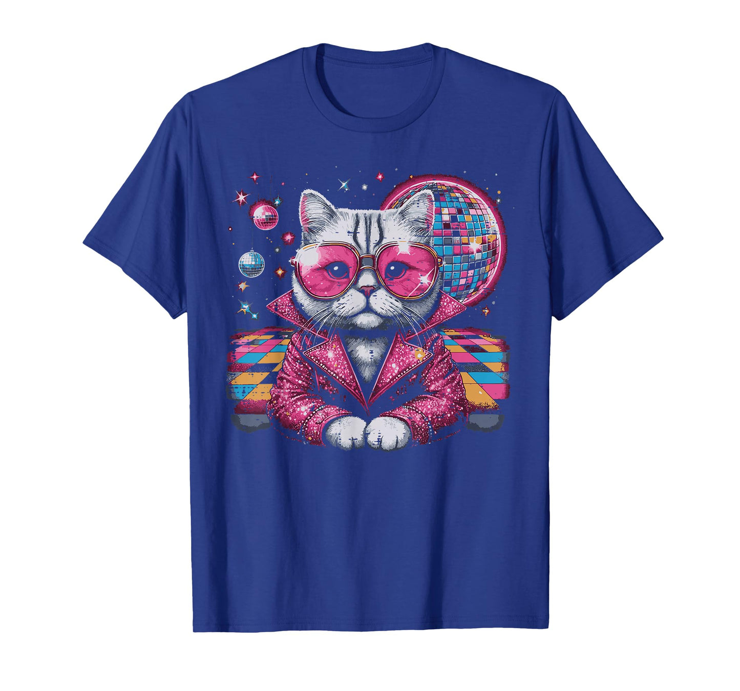 Cat Suit Disco Ball Vintage Kitten Kitty 70s Men Women Kids T-Shirt