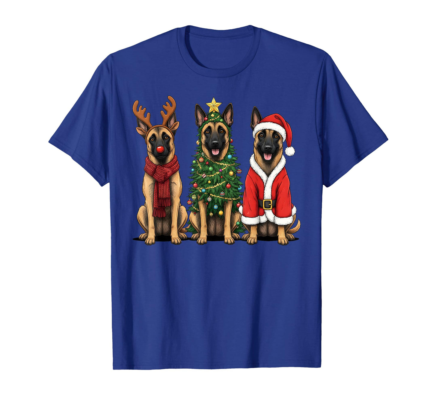 Retro Christmas Belgian Malinois Santa Reindeer Dog Lover T-Shirt