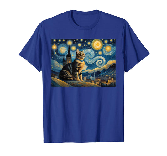 cute cat Painting art Starry Night kitty kitten Van Gogh T-Shirt