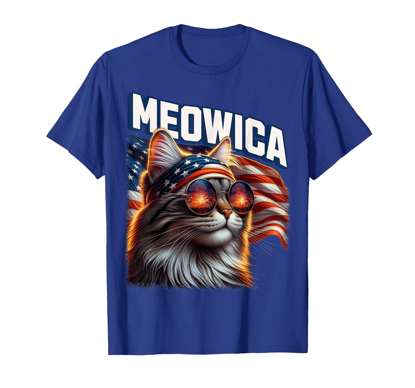 Meowica 4th of July Patriotic Cat American Flag 4th of July T-Shirt for Women Kids Men