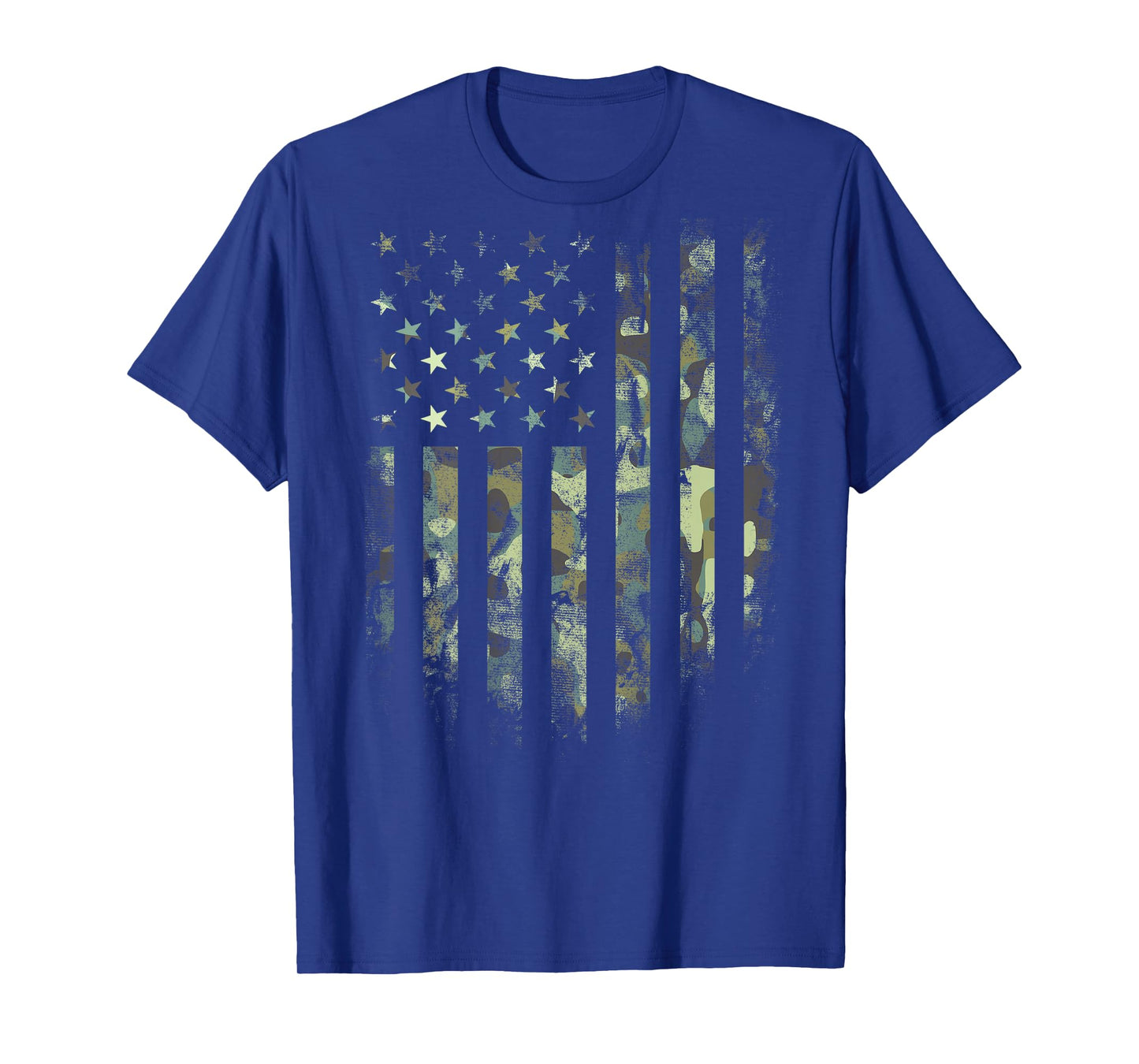 (Art on Back) American Flag Green Camo Camouflage T-Shirt