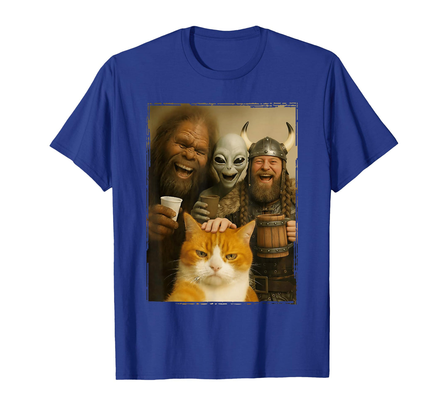 Cat Selfie with Bigfoot, Alien & Viking | Funny Cat T-Shirt