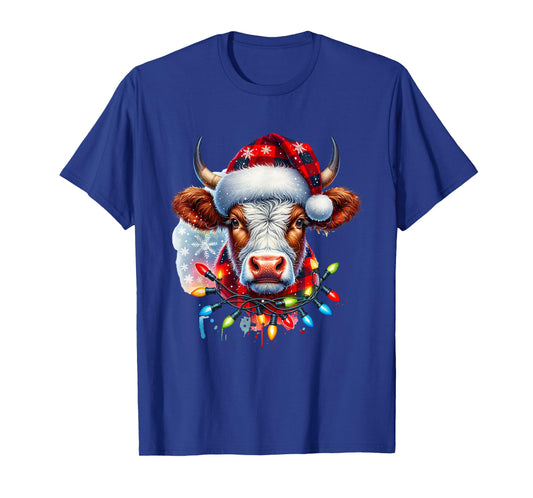 Christmas Cow Farmer Santa Hat Red Buffalo Plaid Xmas Cows T-Shirt