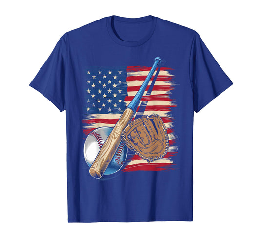Baseball Player American Flag USA Patriotic T-Shirt