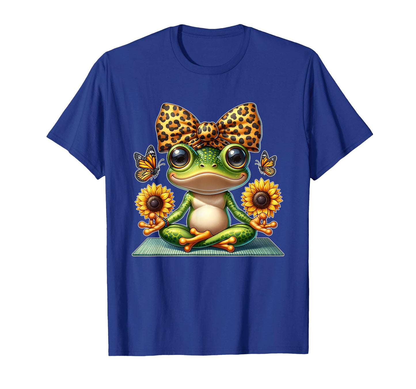 Cute Frog Yoga with Sunflowers and Butterflies T-Shirt