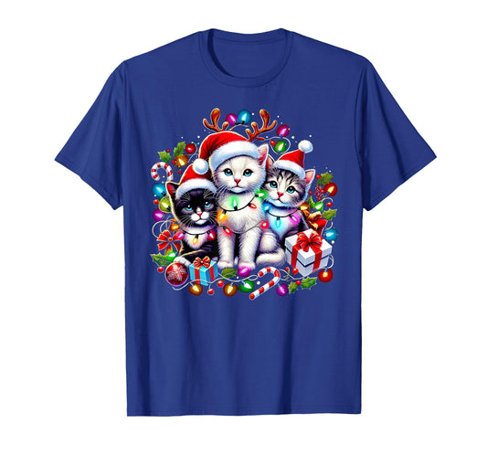 Cute Kittens Christmas Cheer Santa Hats Lights Cats Kittys T-Shirt