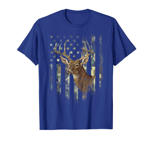 American Flag Camo Deer Hunting Antlers T-Shirt
