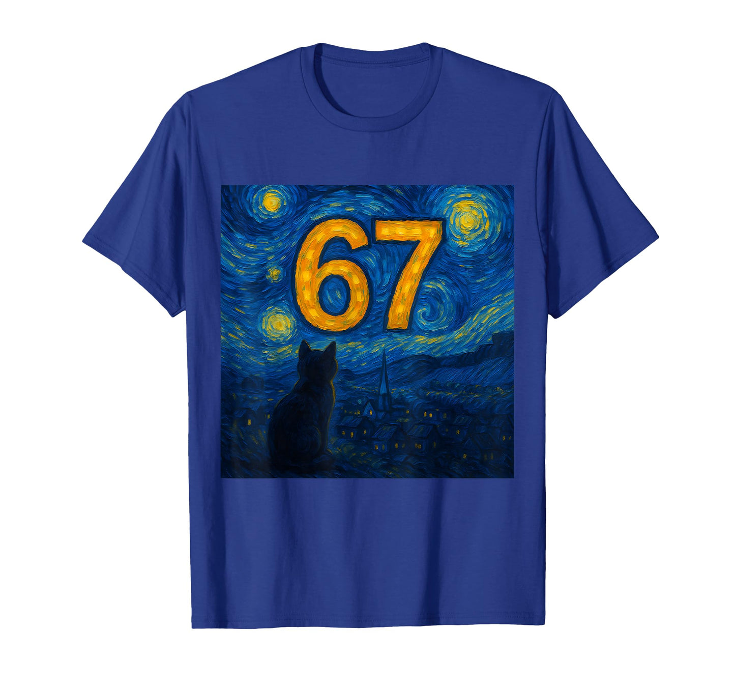 67 Meme Six Seven Cat Starry Funny Night Van Gogh Cat Lover T-Shirt