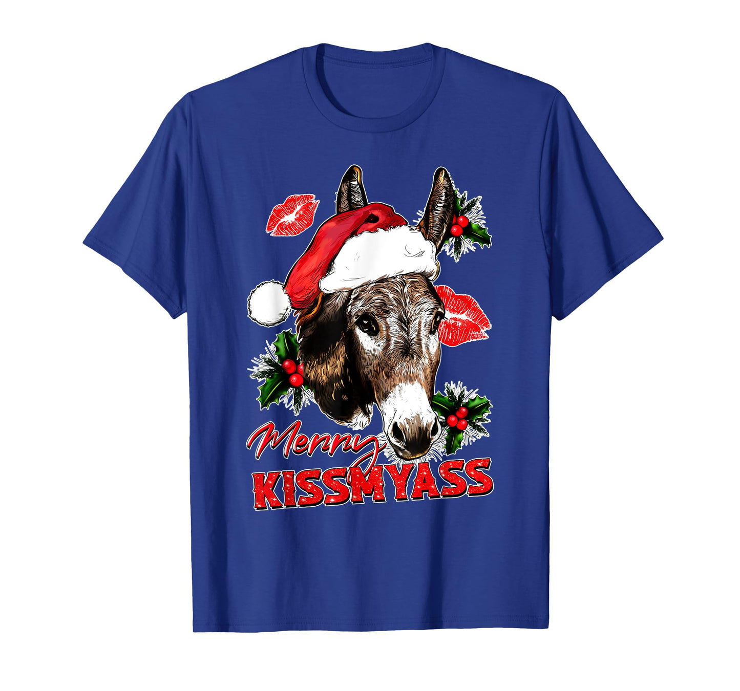 Merry Kissmyass Funny Donkey Lovers Sarcastic Christmas T-Shirt
