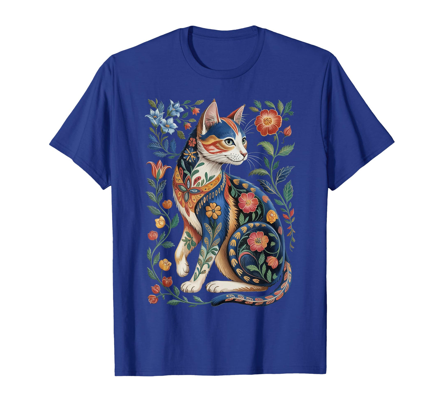 Cute Cat Lover Vintage Flowers Art Pattern Aesthetic T-Shirt
