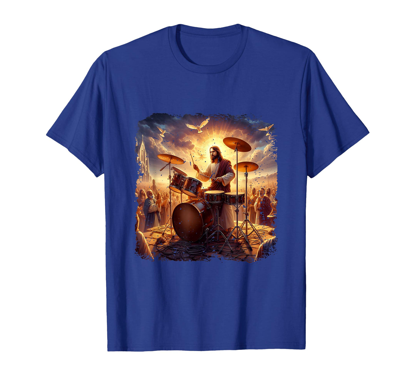 Jesus Playing Drums Christian Drummer Painting Drumming T-Shirt