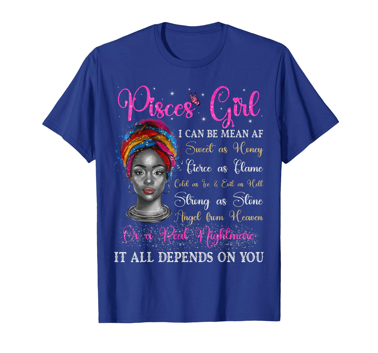 Pisces Girl Black Queen Zodiac Birthday Afro Woman T-Shirt