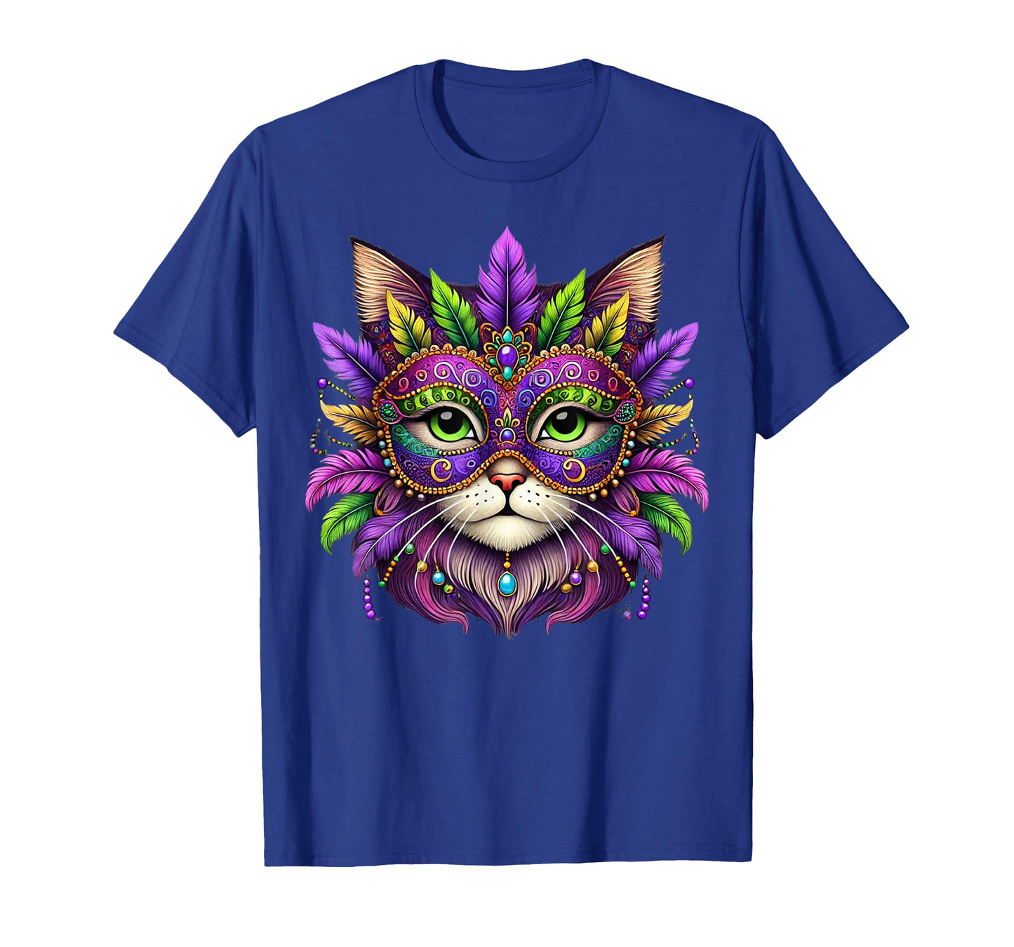 Funny Cat Wearing Mardi Gras Mask New Orleans Party T-Shirt
