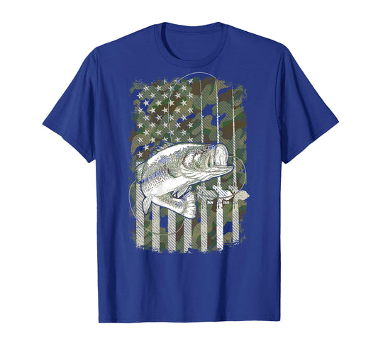 American Flag Camo Bass Fish Fishing (On Back) For Fisherman T-Shirt