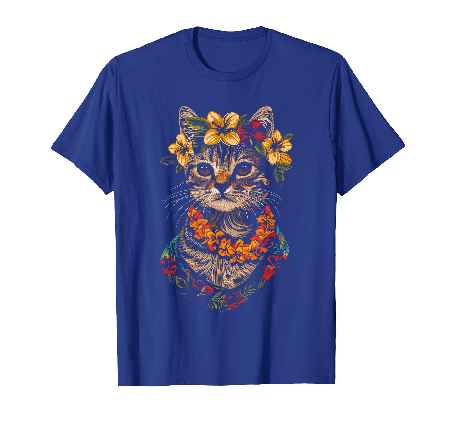 Cat Hawaiian Flowers Hula Hibiscus Funny Cute Hawaii T-Shirt