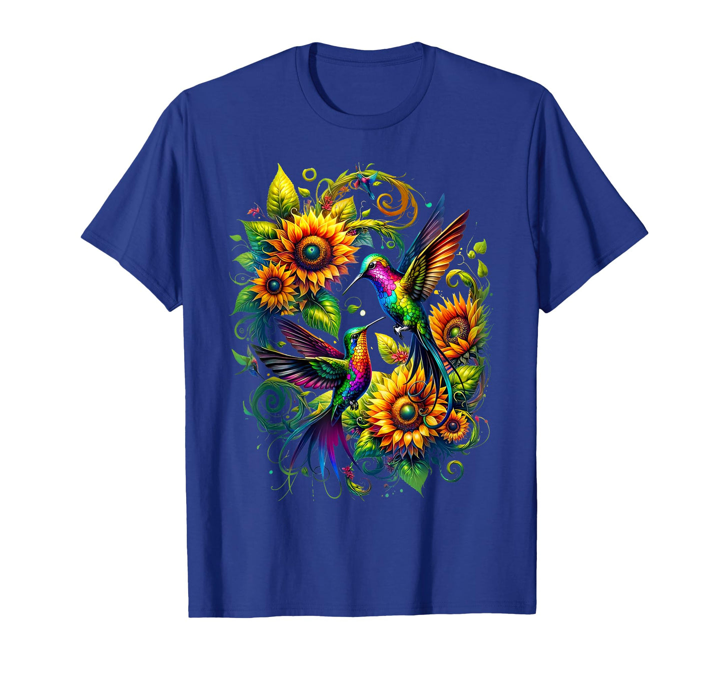 Colorful Hummingbird Sunflower Birds Watching Art Women Men T-Shirt