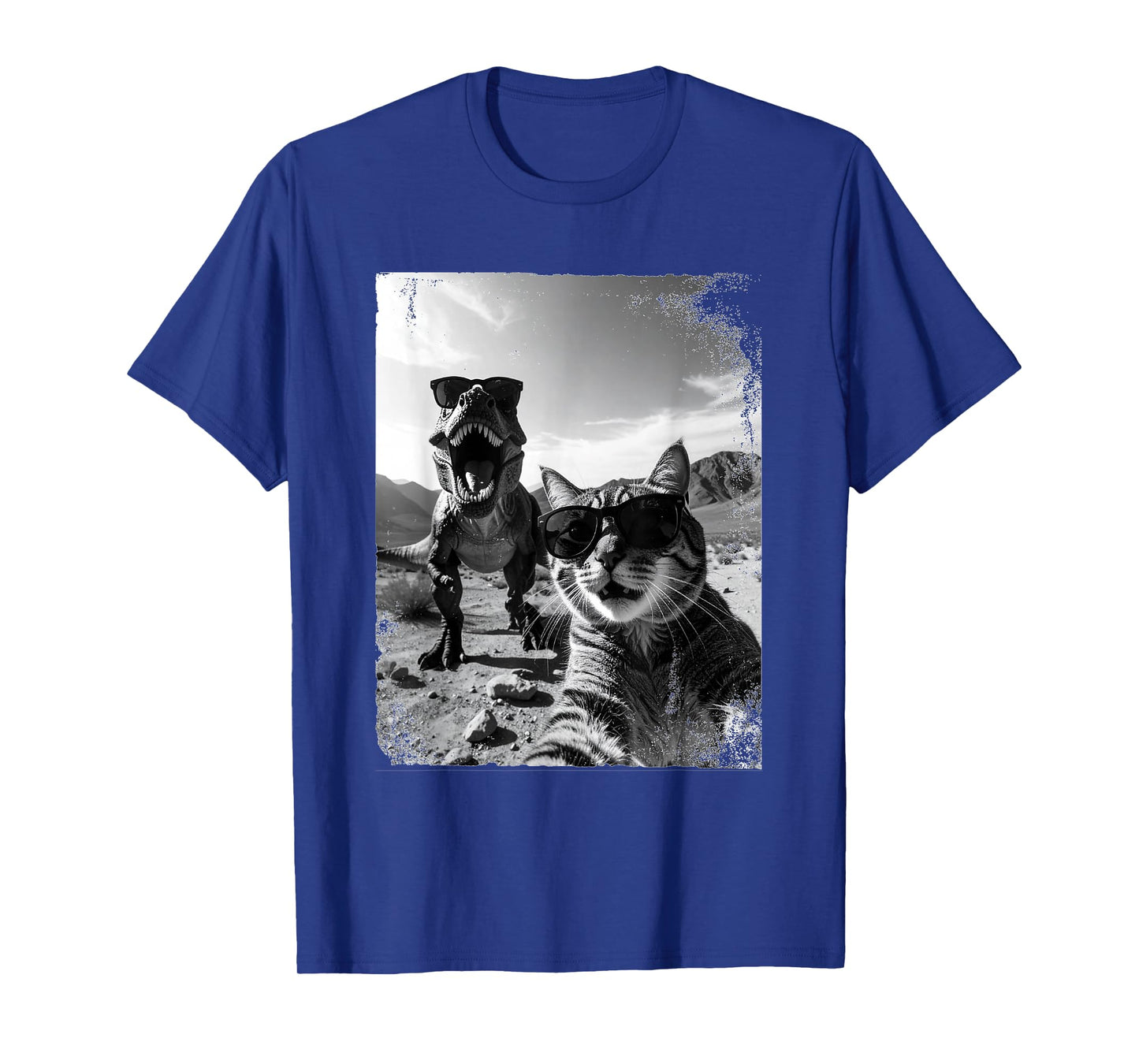 Funny Cat and T-Rex Wearing Sunglasses Selfie Humor T-Shirt