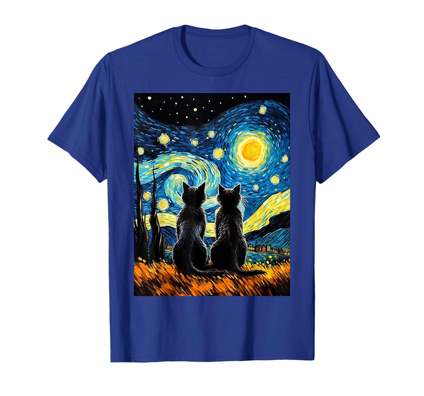 Black Cats Lover Starry Night Vincent Van Gogh T-Shirt