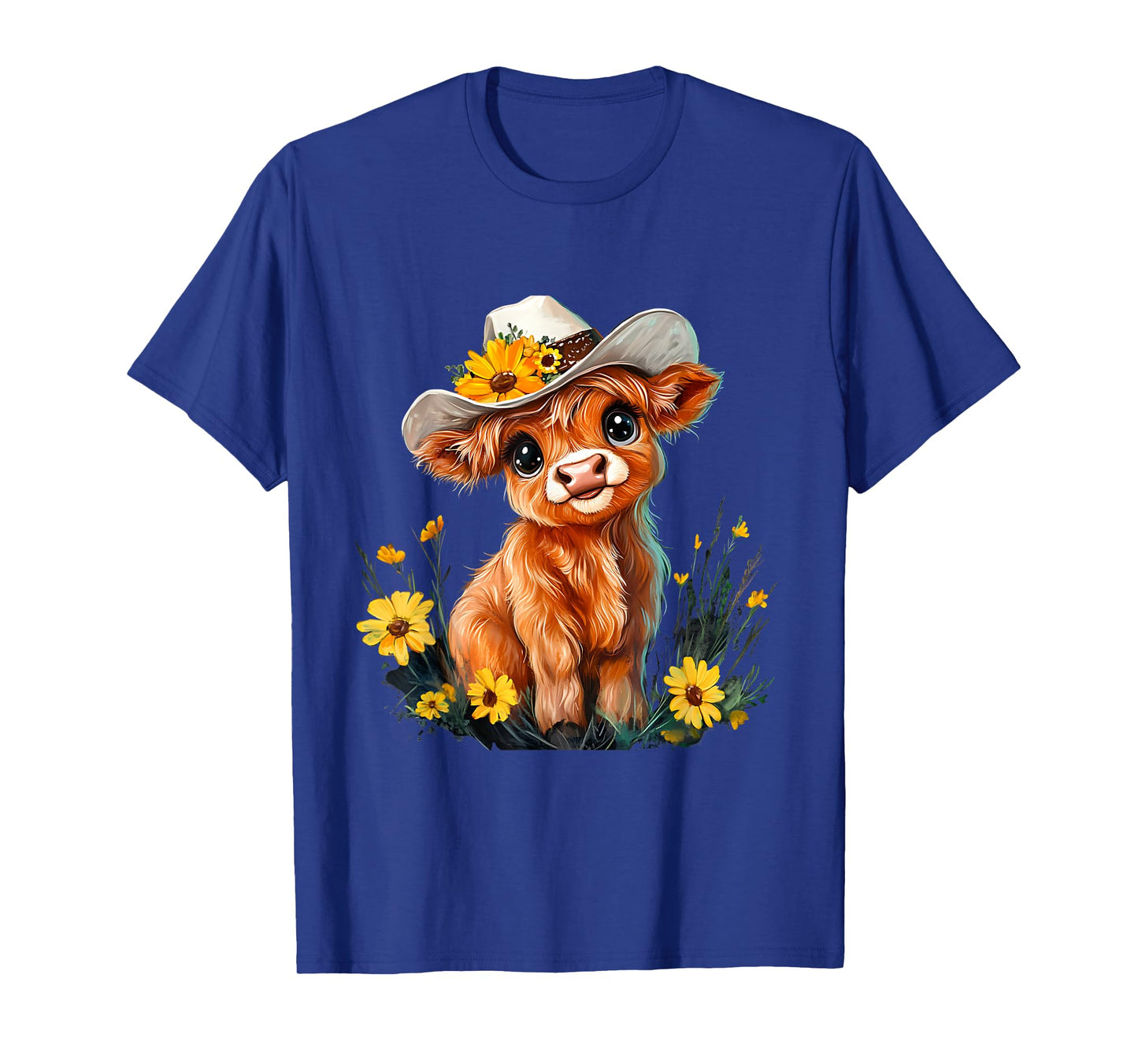 Cute Highland Cow Scottish Hairy Cattle Floral T-Shirt