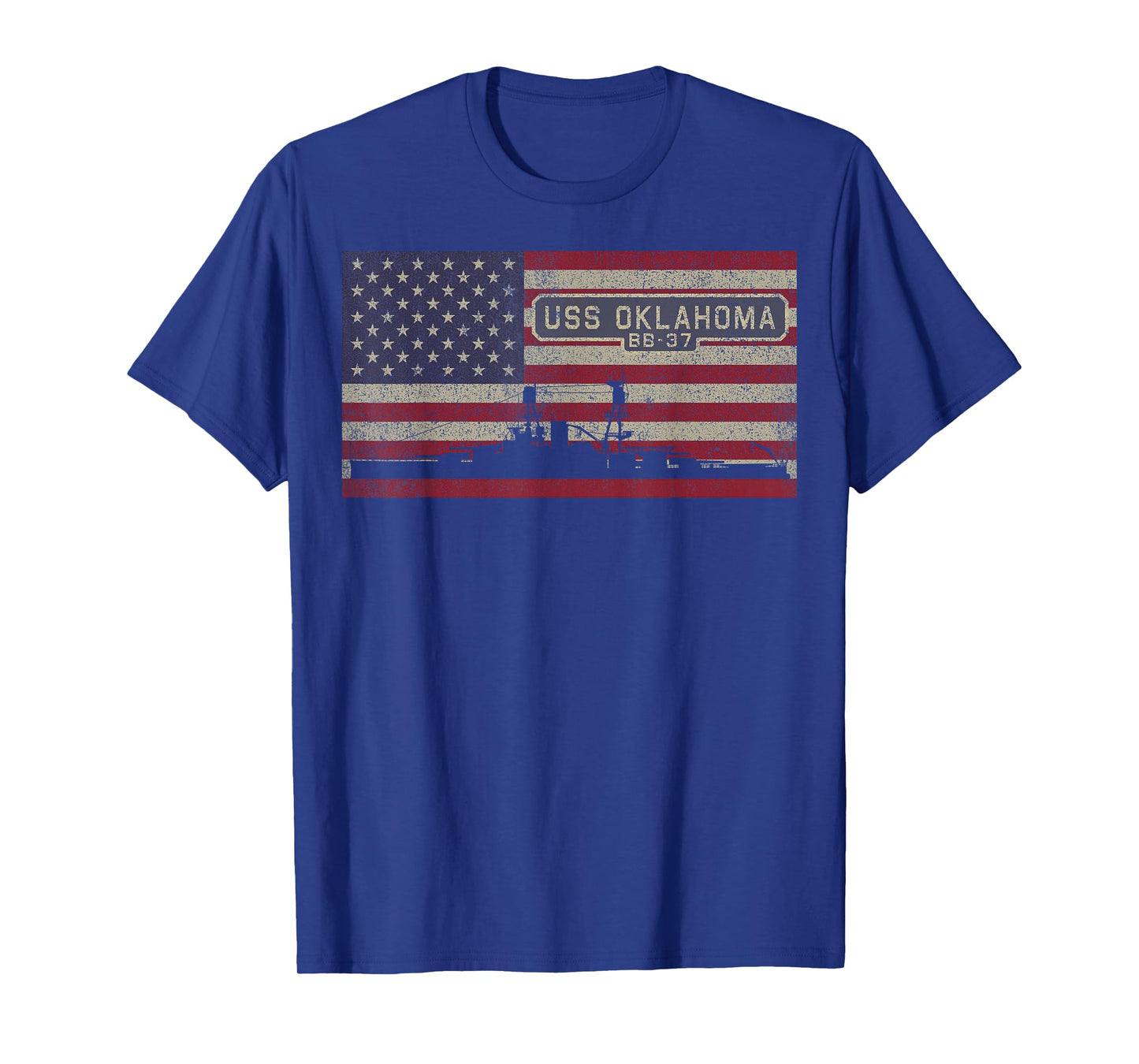 USS Oklahoma BB-37 WW1 Battleship USA American Flag T-Shirt