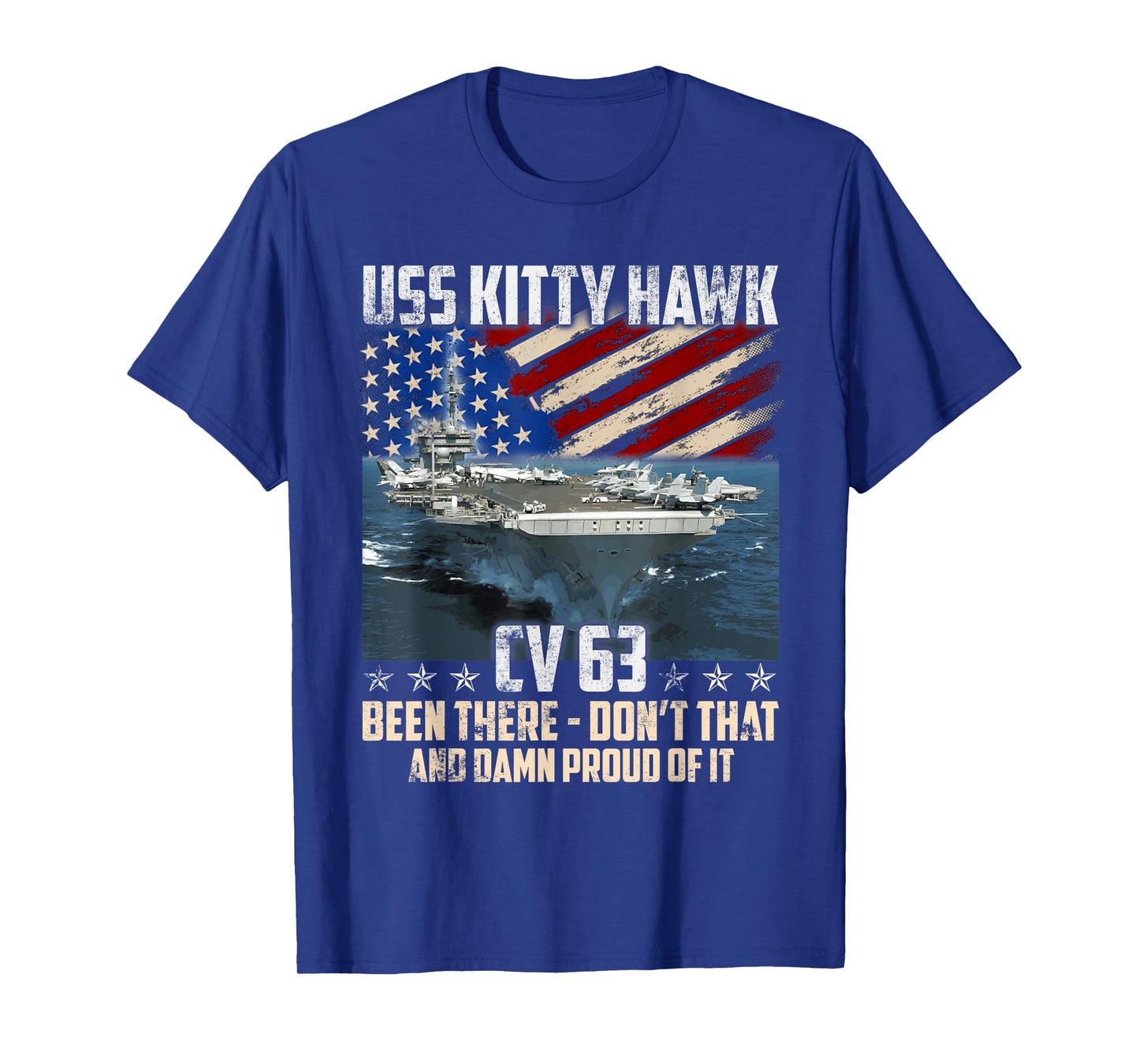 USS Kitty Hawk CV 63 Aircraft Carrier Veteran USA Flag Retro T-Shirt