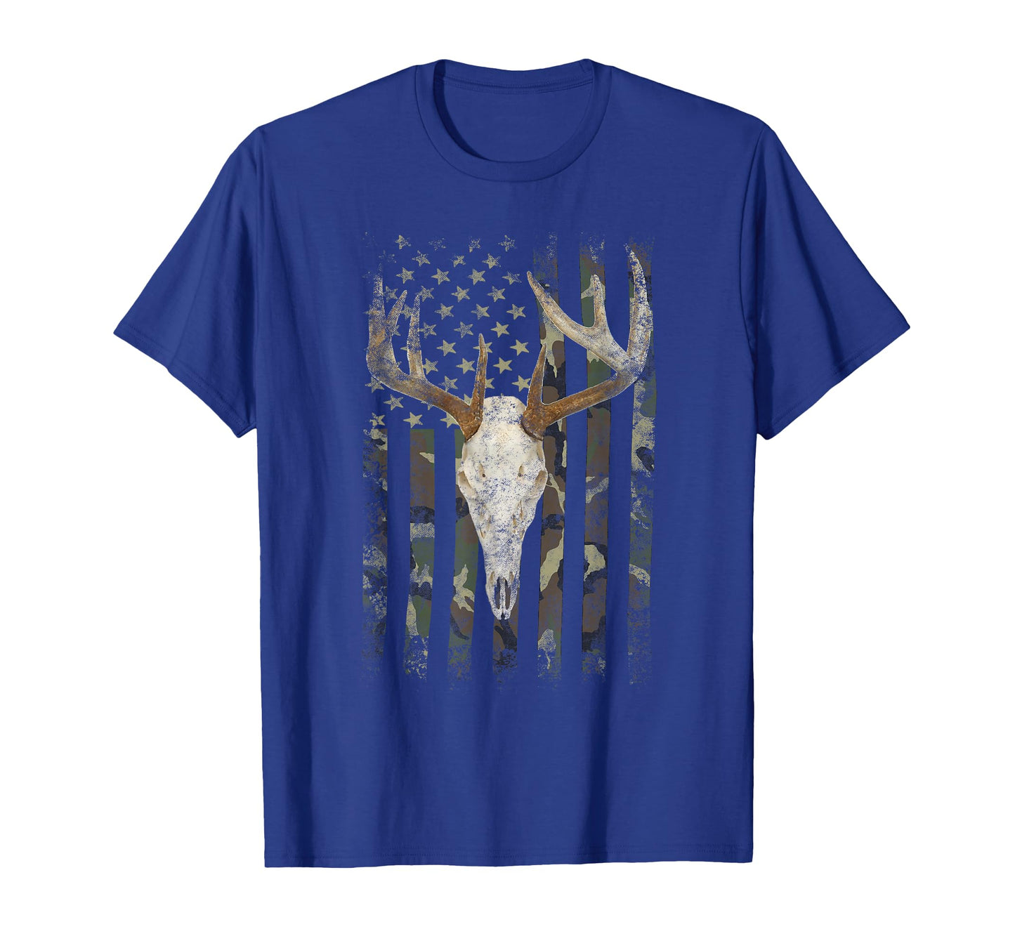 Deer Hunting Skull American Camo USA Flag Whitetail Buck T-Shirt