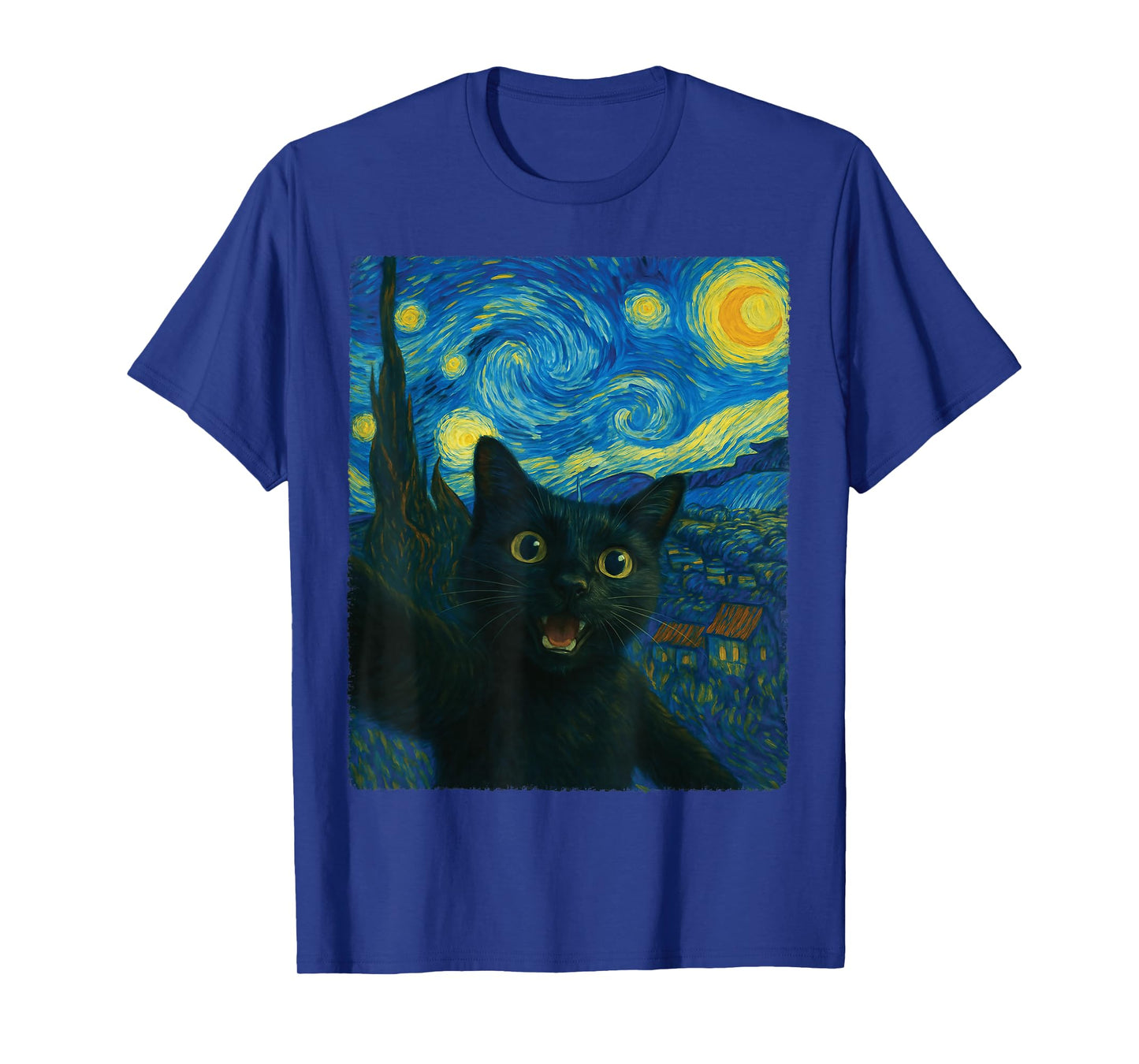 Starry Night Black Cat Van Gogh Cat Selfie Cat Graphic T-Shirt