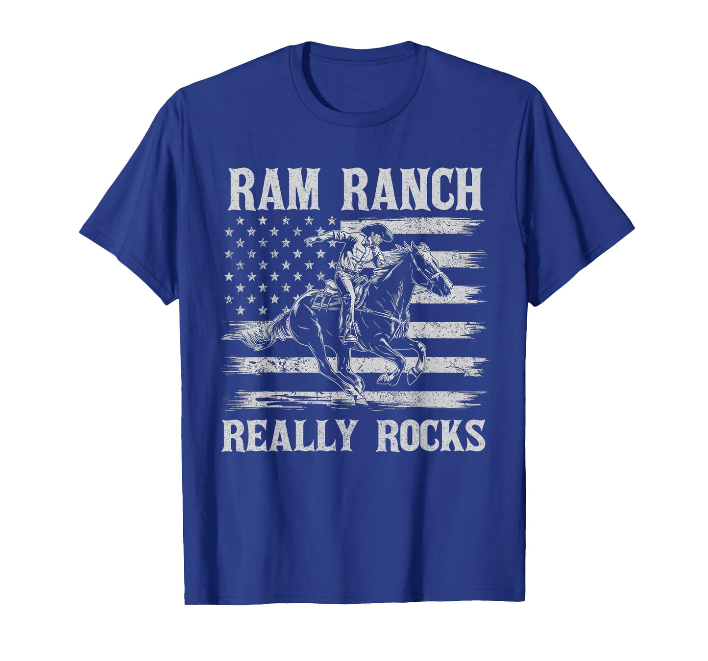 Ram Ranch Really Rocks Cowboy Horseback Vintage USA Flag T-Shirt
