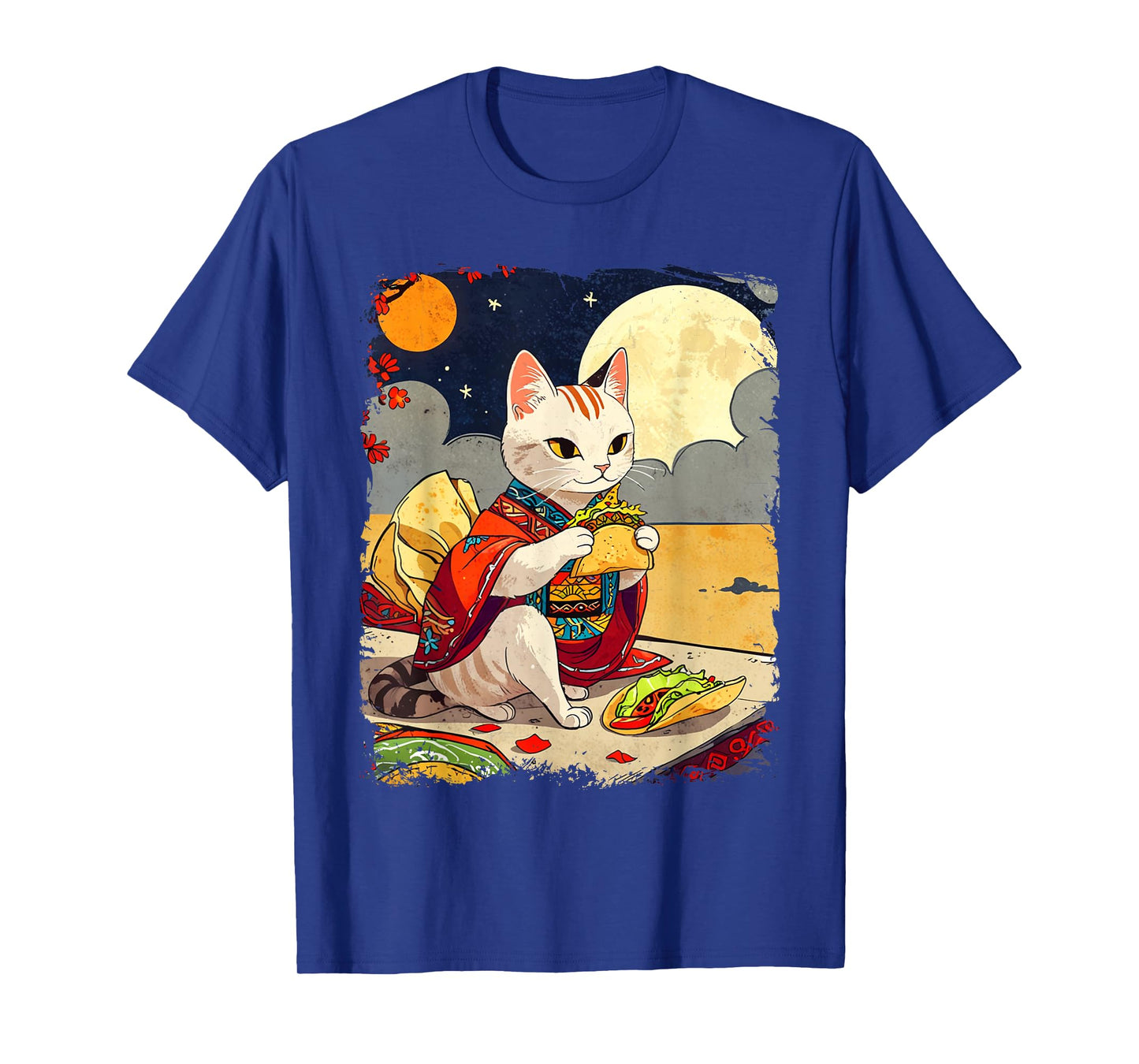 Cat Eating Tacos Funny Taco Cat Ukiyo-e Art Mexican Cat T-Shirt