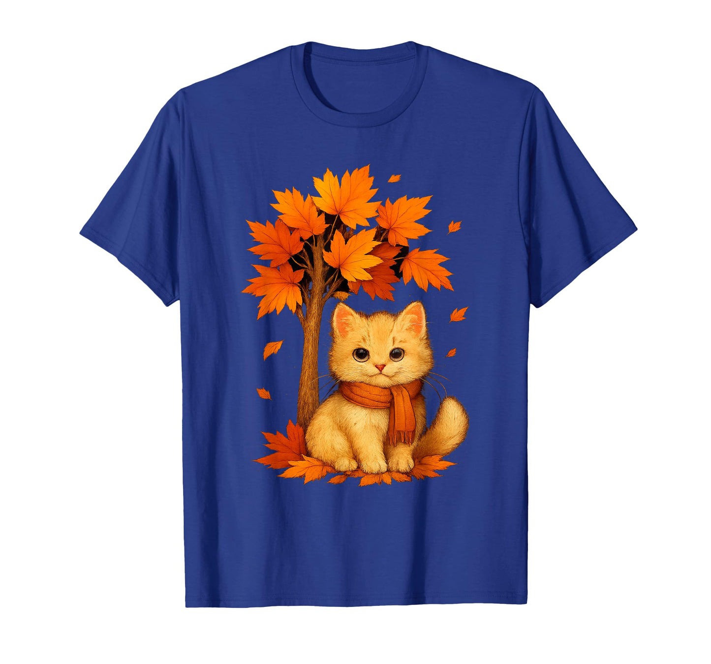 Cute Fall Cat Hello Autumn Leaves Tree Thanksgiving T-Shirt