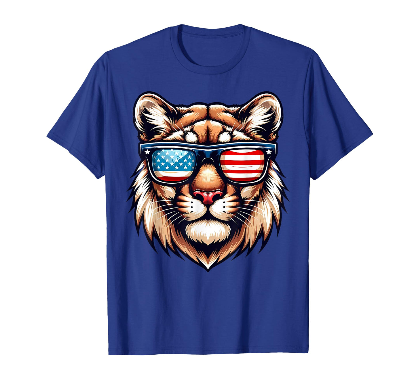 Patriotic USA Mountain Lion American Flag Sunglasses Funny T-Shirt