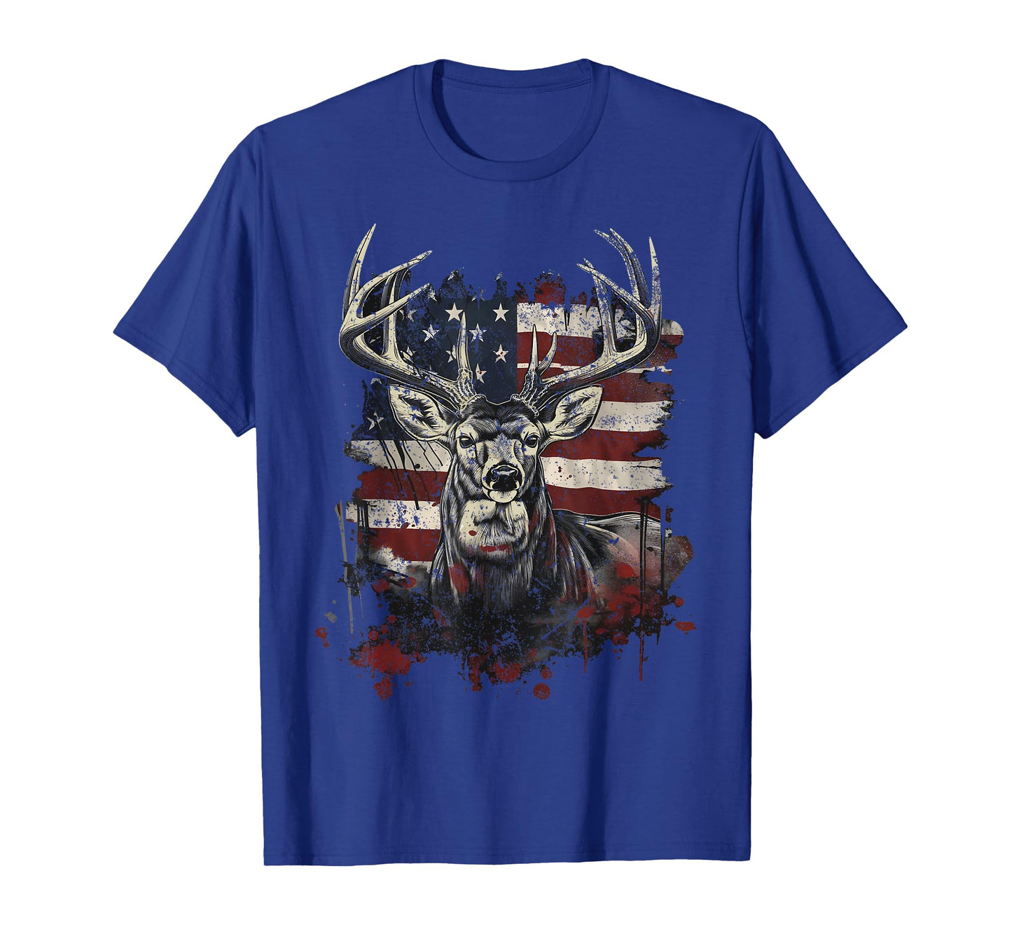 Buck White Tail Deer Hunting Hunter Distressed American Flag T-Shirt