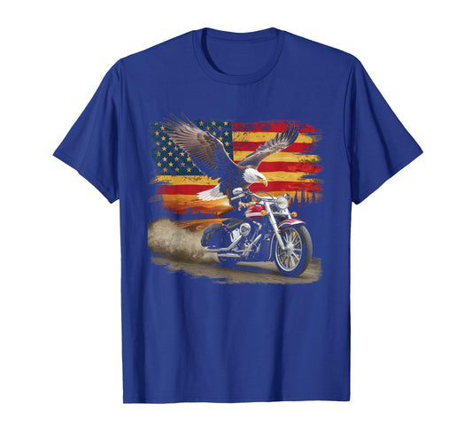 American Flag Motorcycle Tshirt USA Flag Biker Retro T-Shirt