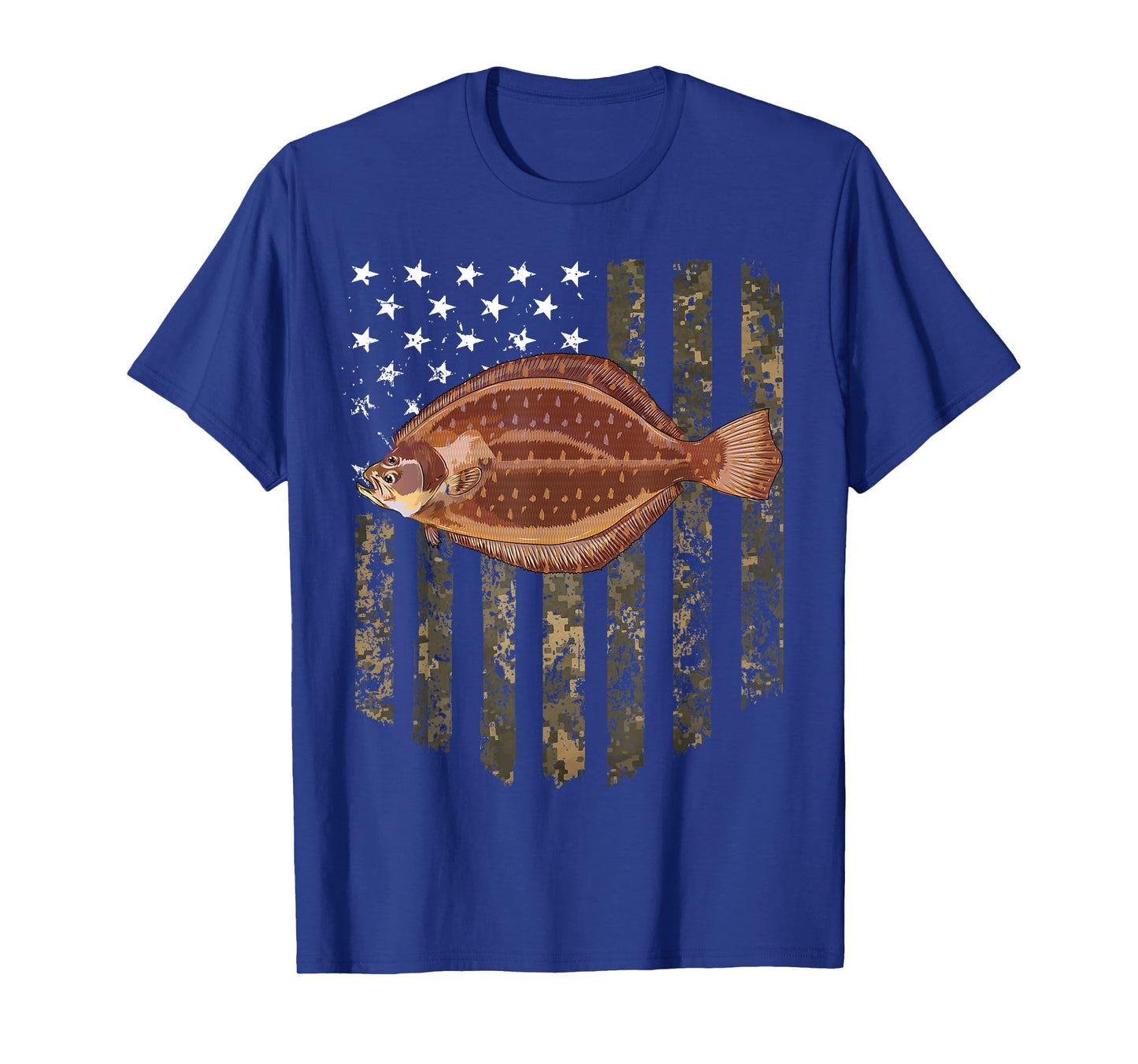 Camo American Flag Flounder Fishing 4th Of July T-Shirt