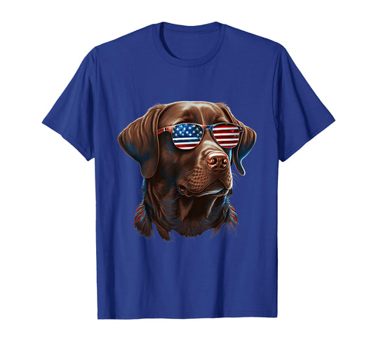 Chocolate Labrador With USA Sunglasses On T-Shirt