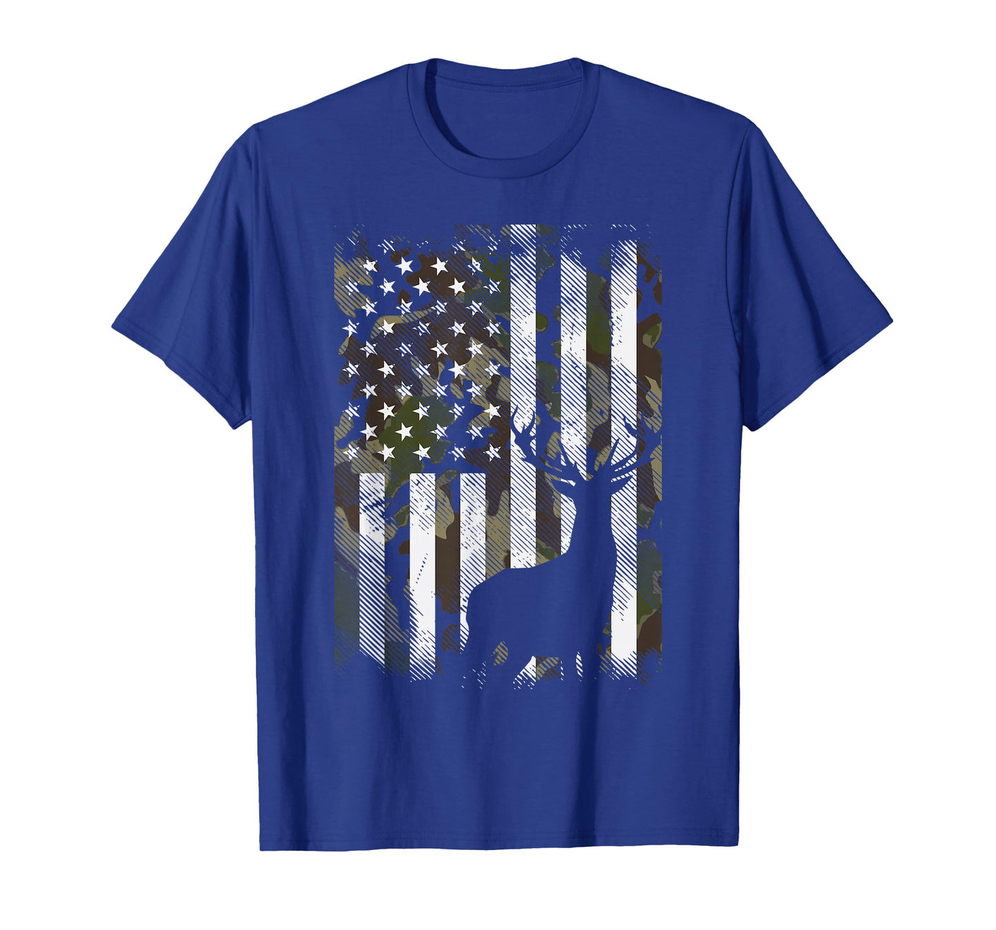 Camo US Flag Deer Elk Buck Camoflage Hunting Hunter Dad Gift Short Sleeve T-Shirt