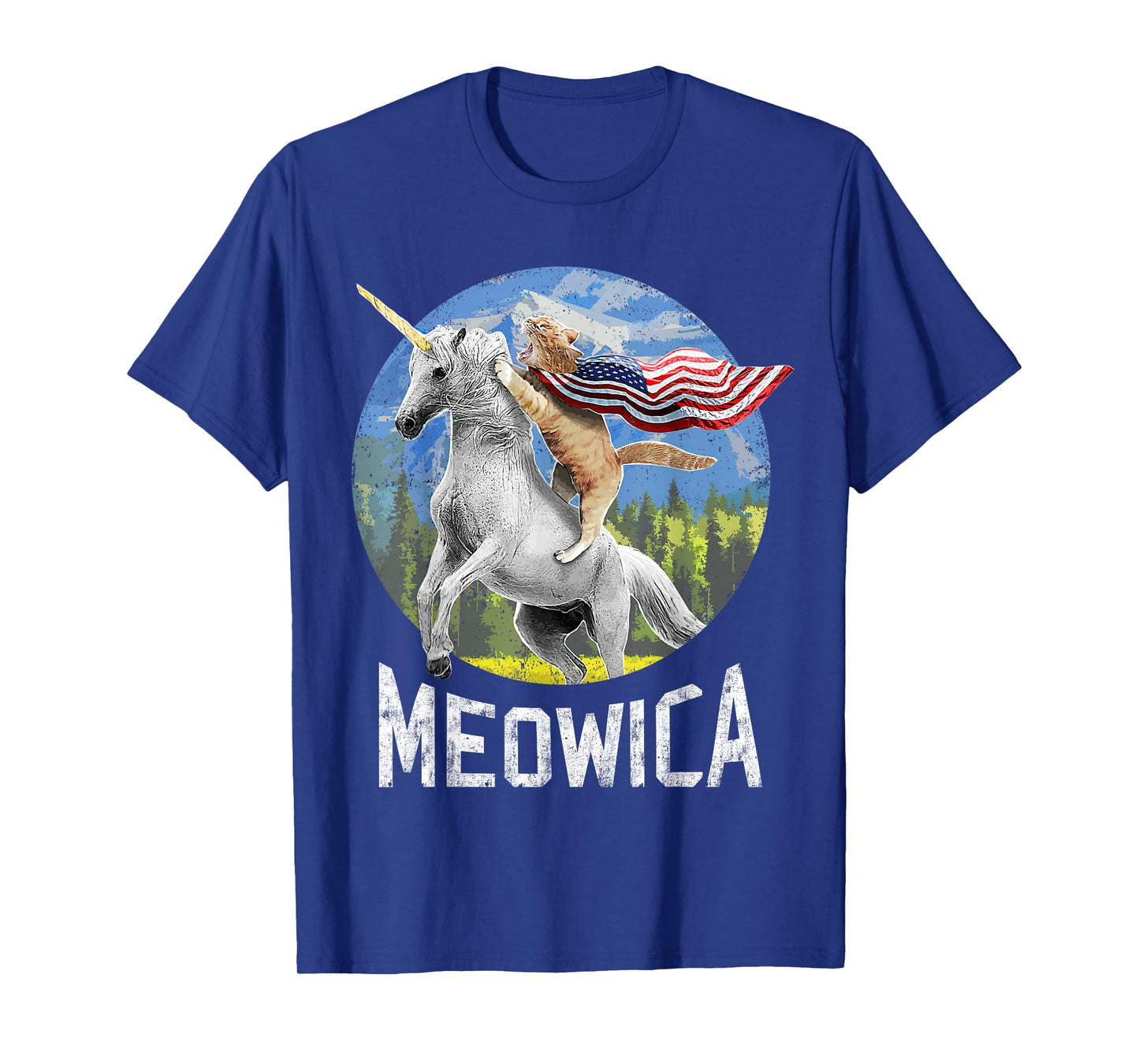 Meowica Unicorn Cat American Flag Patriotic 4th of July Kids T-Shirt