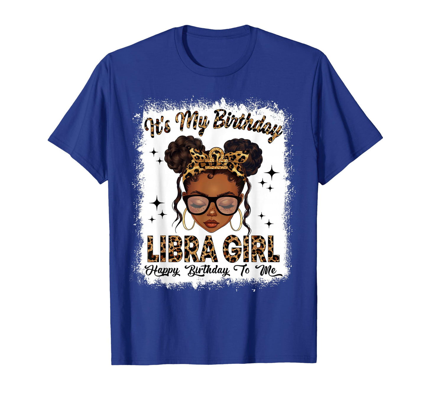 Libra Girl Leopard Messy Bun Black Girl Zodiac Sign T-Shirt