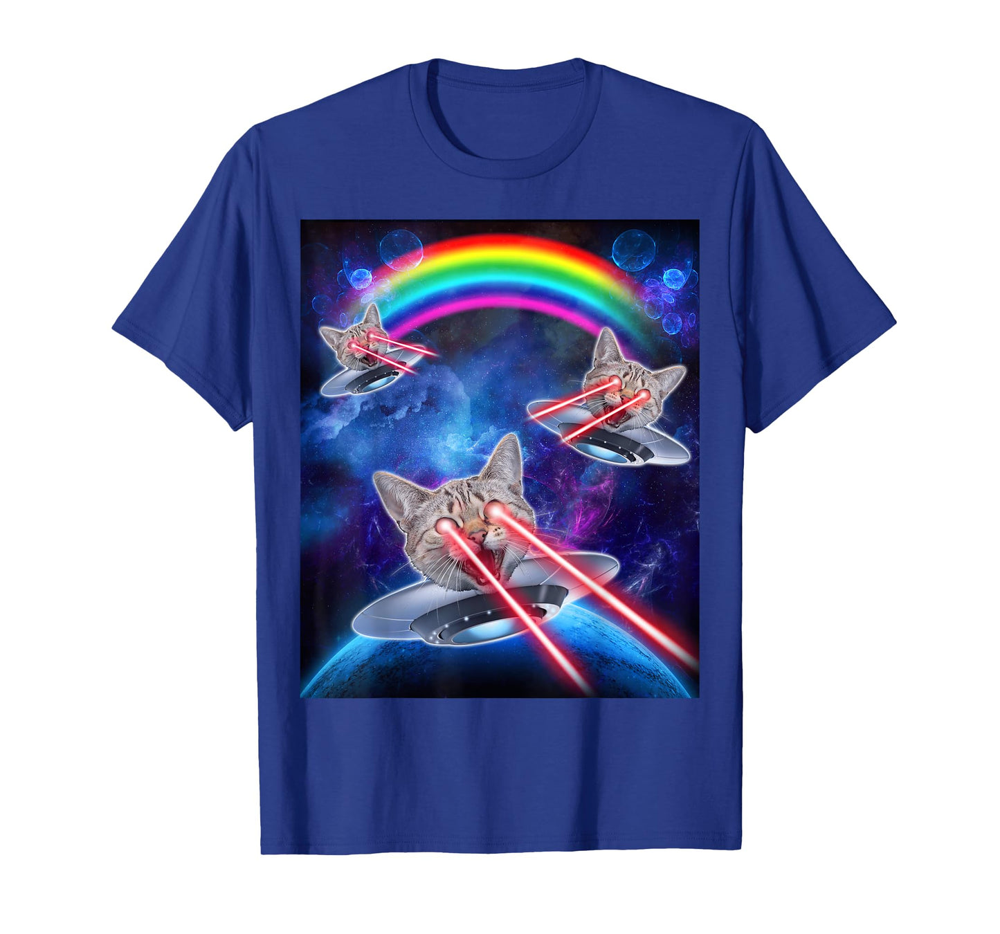 Kitten UFO Funny Laser Cat Eyes Cute Space Cats Lover T-Shirt