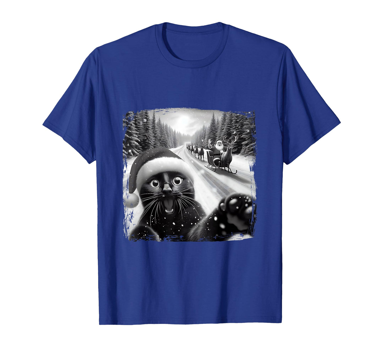 Funny Black Cat Christmas Selfie Santa Sleigh Snow Winter T-Shirt