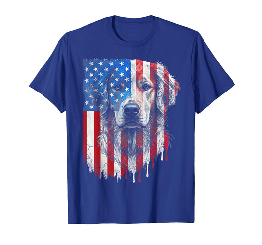 American Flag Golden Retriever USA Retro 4th Of July T-Shirt