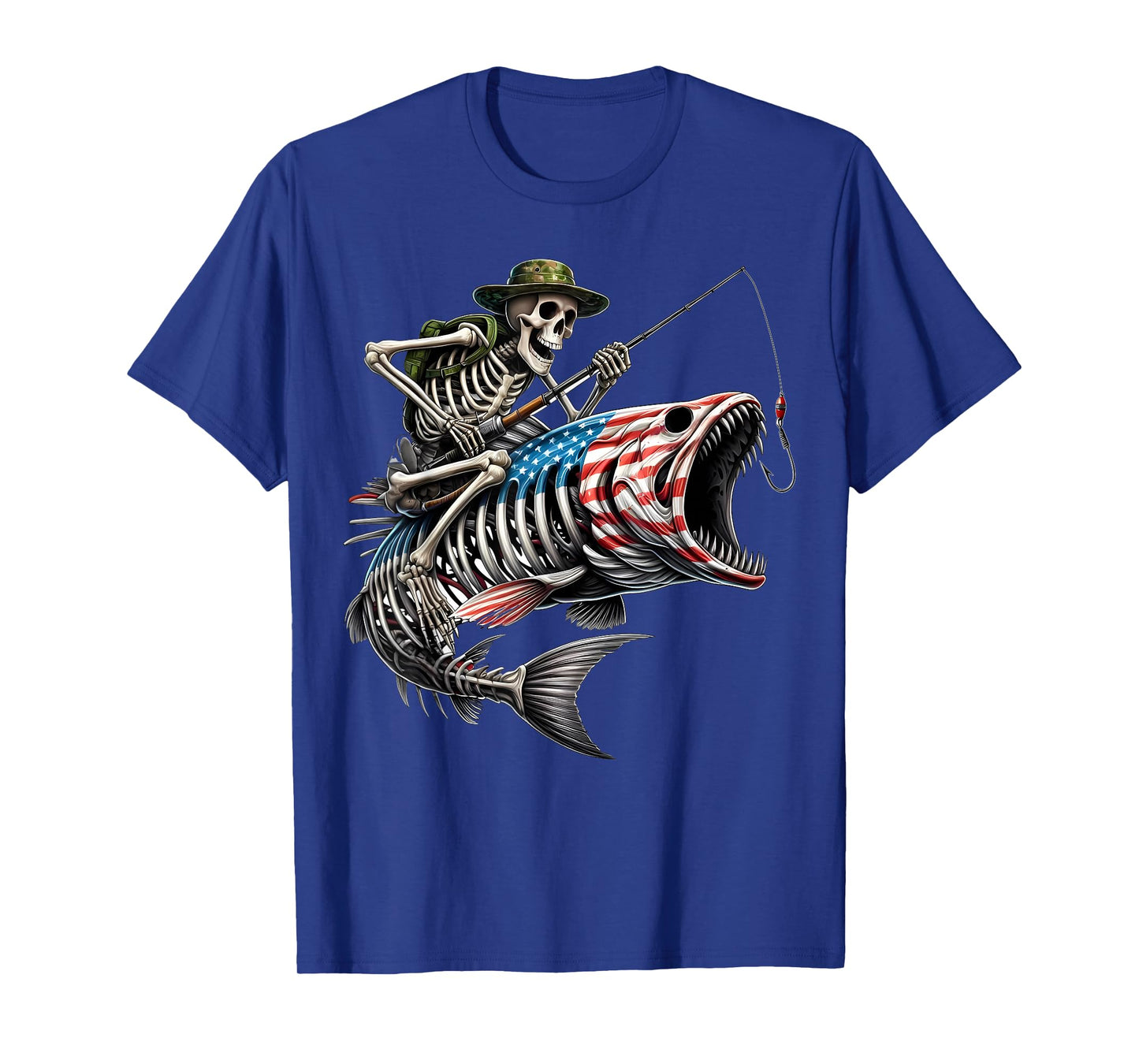 Fishing American Flag Bass Fish Skull Skeleton Fisherman T-Shirt