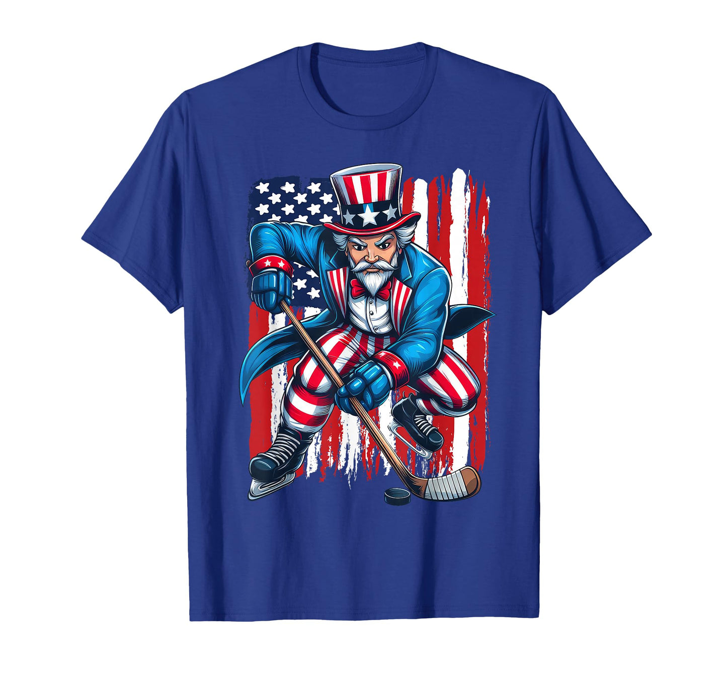 Uncle Sam Hockey Player 4th of July American Flag T-Shirt