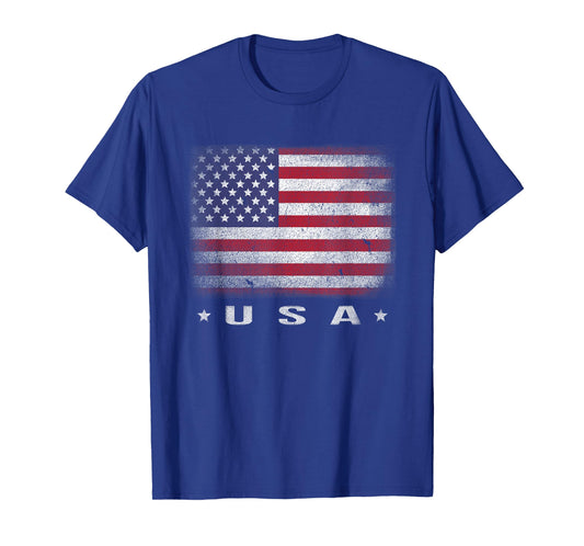 American Flag USA July 4th White Blue Red Faded Stripe Star T-Shirt