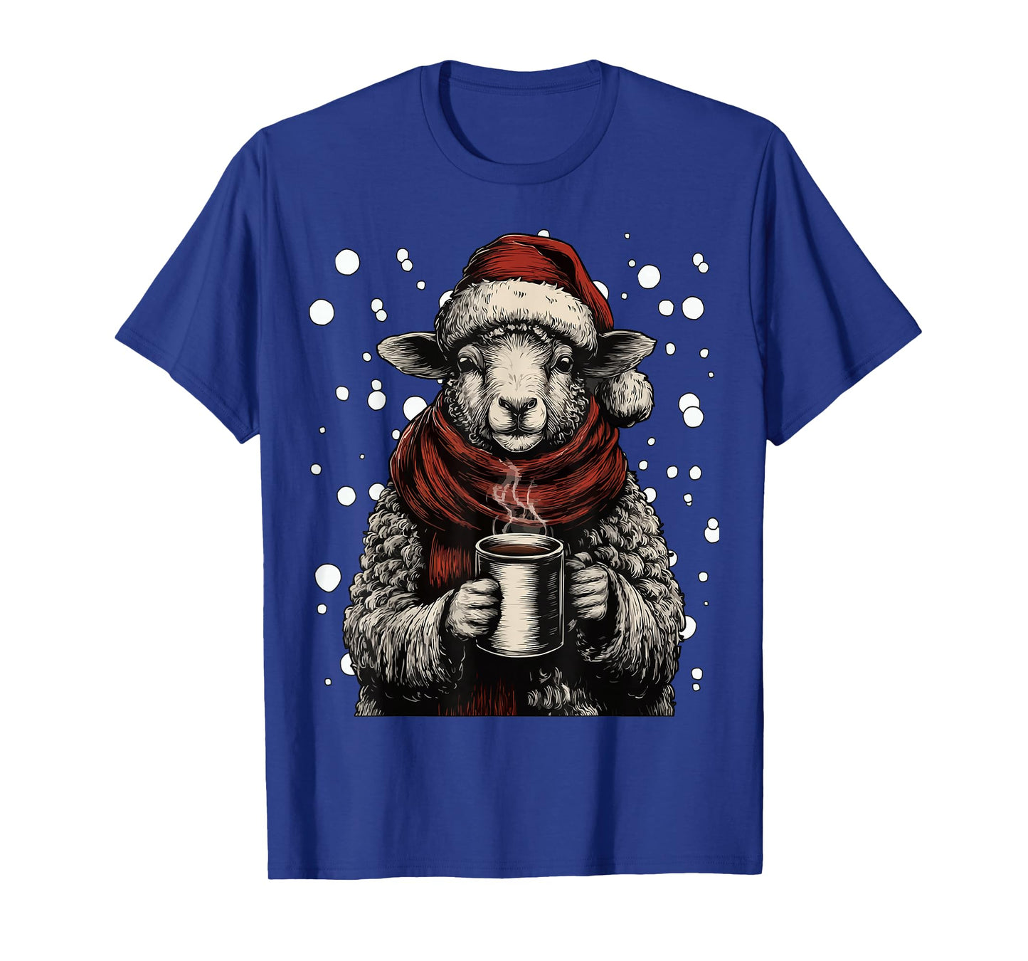 Cute Christmas Sheep Santa Hat Coffee Lover Funny Winter T-Shirt